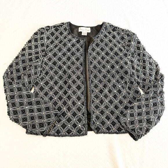 Laurence Kazar Evening Womens 100% Silk Sequined Beaded Jacket Size P Large - Picture 1 of 5